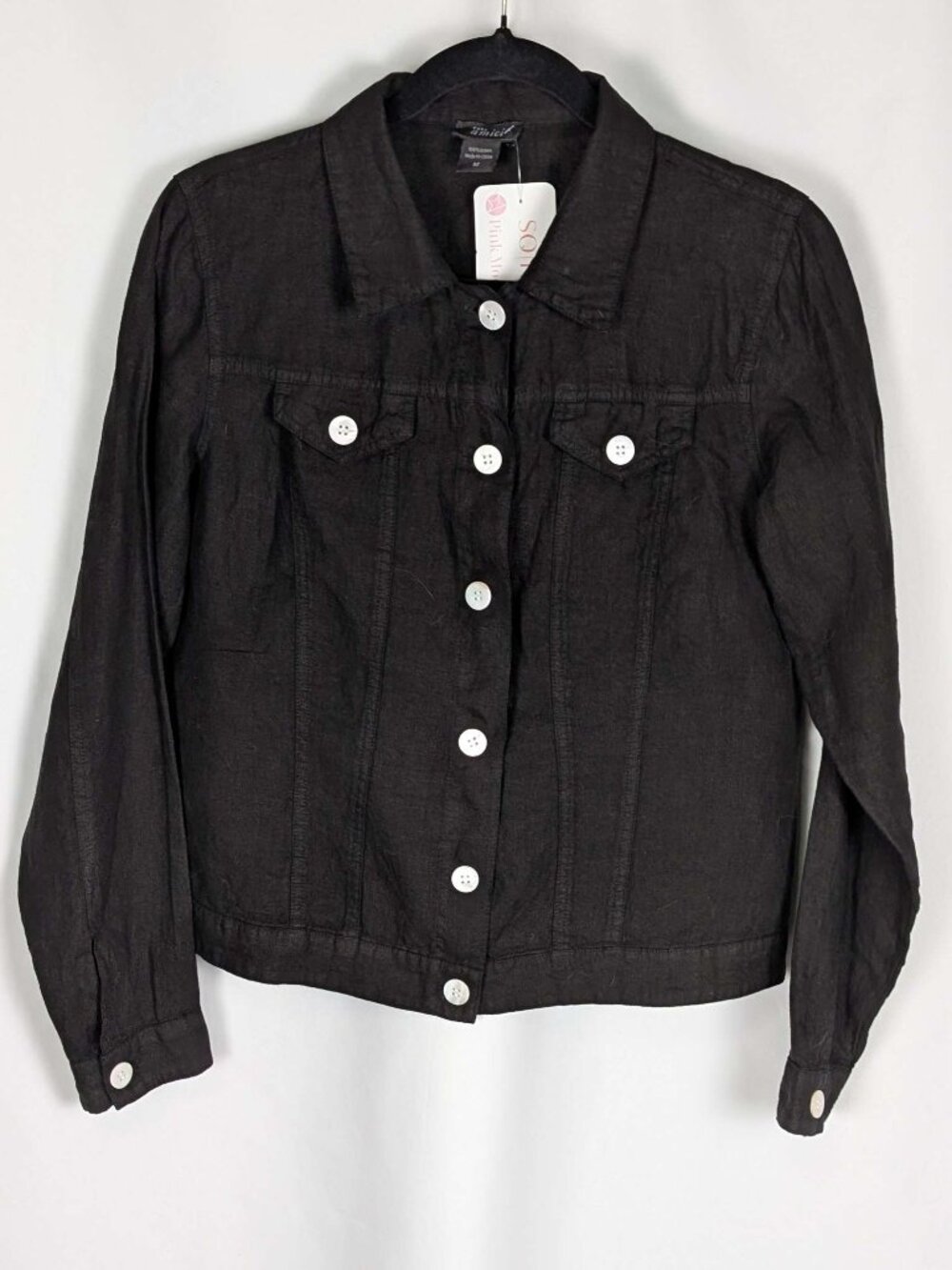 NWT Pure Amici LINEN Jean Style Jacket Black Women's Medium Lightweight